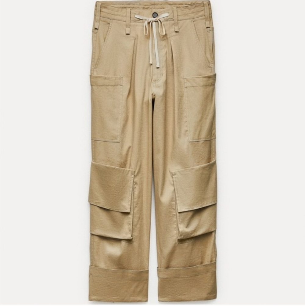 Zara Beige Wide-Leg Cargo Pants
